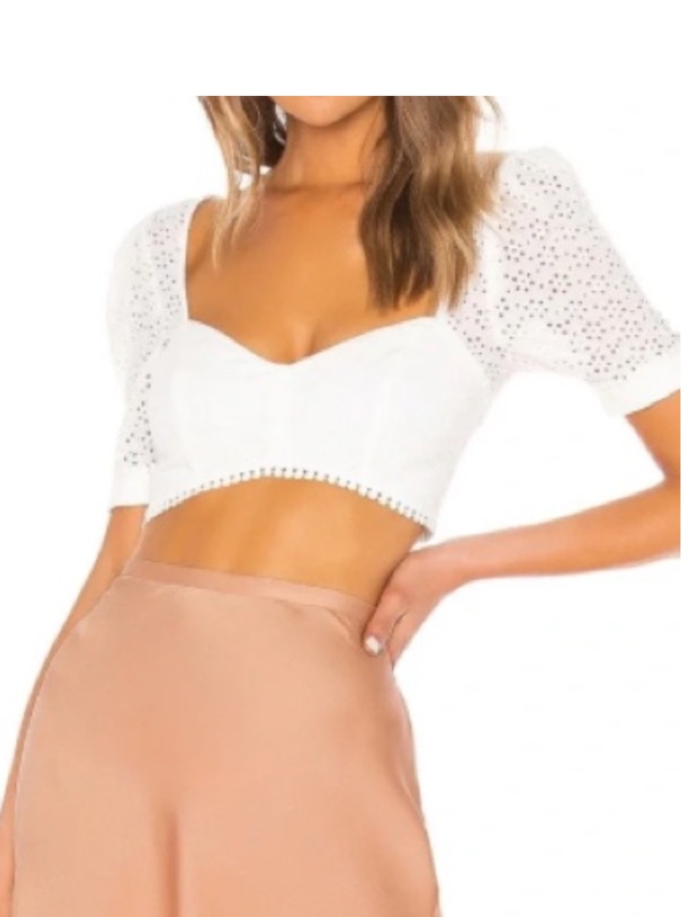 MAJORELLE Revolve Franca Eyelet White Crop Top Cotton Blouse Corset Medium